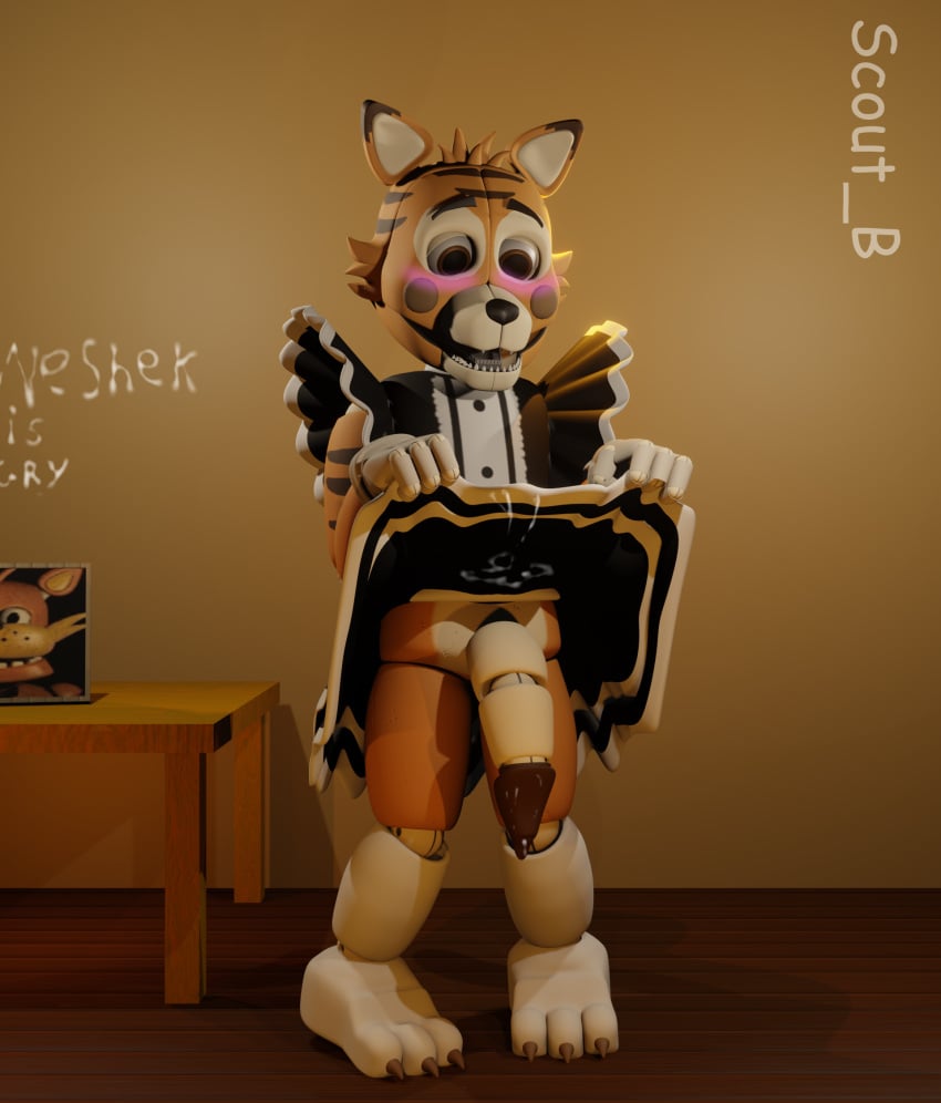 1boy absurd_res absurdres animatronic animatronics black_skirt blender blender_(software) blush blushing_male brown_stripes brown_tail cock cum cum_in_penis cum_leak dick dress fazbear_fanverse femboy femboy_on_male five_nights_at_freddy's fnaf furry furry_only george george_(jolly) george_(jolly2) george_(jolly4) george_goodtime(jolly) georgenudes georgenudity gloves high_resolution highres jolly jolly_(game) jolly_2 jolly_4 lonner_(artist) maid male male/male male_only male_penetrating model model_pose non-human nude_male nudity nudity_goodtime orange_background orange_eyes orange_hair orange_tail pose rendered scout_b(artist) showcase skirt skirt_around_belly skirt_lift skirt_pull skirt_suit solo stripes tiger tiger_dick tiger_tail white_feet wooden_floor