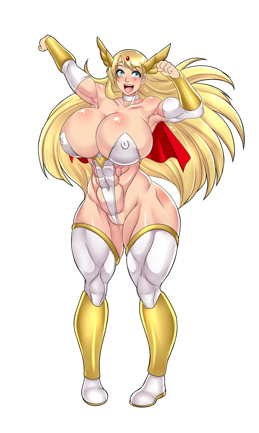 1girls abs adora armpits barely_clothed blonde_female blonde_hair blue_eyes blush boots bracer breasts breasts_bigger_than_head cape choker clothing female female_only gold_boots happy hi_res huge_ass huge_breasts human large_ass large_breasts laugh leotard light-skinned_female light_skin muscles muscular muscular_female nipples nipples_visible_through_clothing open_mouth platinum_blonde_hair ponytail red_cape she-ra she-ra_and_the_princesses_of_power simple_background skyraptor solo solo_female standing stretching thick_thighs thighhighs tiara two_tone_boots very_long_hair white_background white_boots white_choker white_leotard white_thighhighs wide_hips