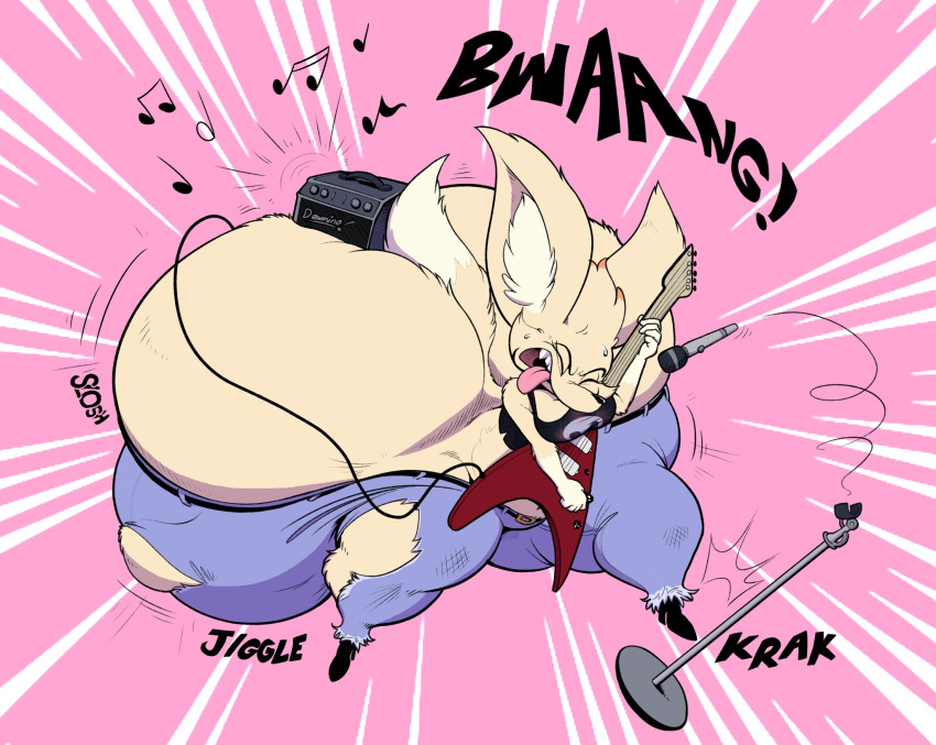 1girls amp anthro ass ass_bigger_than_body ass_bigger_than_head belt breast closed_eyes dawmino female female_focus female_only fennec fennec_humanoid furry guitar hips hyper hyper_ass large_ass line_art microphone musical_note onomatopoeia ripped_pants shortstack tan_fur testicles thick_thighs tiffy_finick tongue tongue_out wardrobe_malfunction wide_hips