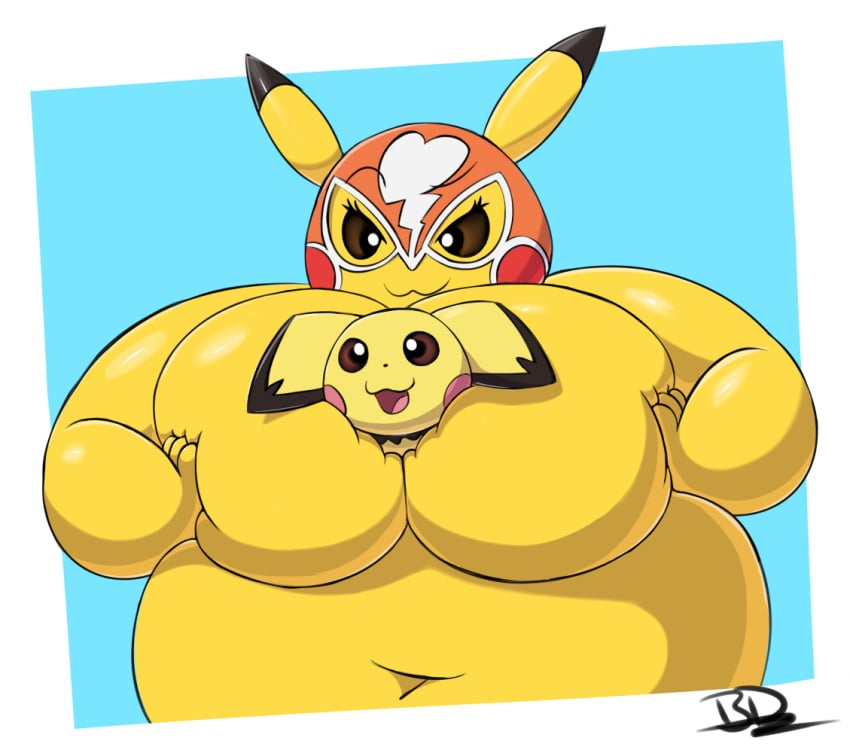 between_breast cosplay_pikachu fat gen_1_pokemon gen_2_pokemon nintendo obese pichu pikachu pikachu_libre pokémon_(species) pokemon yellow_fur