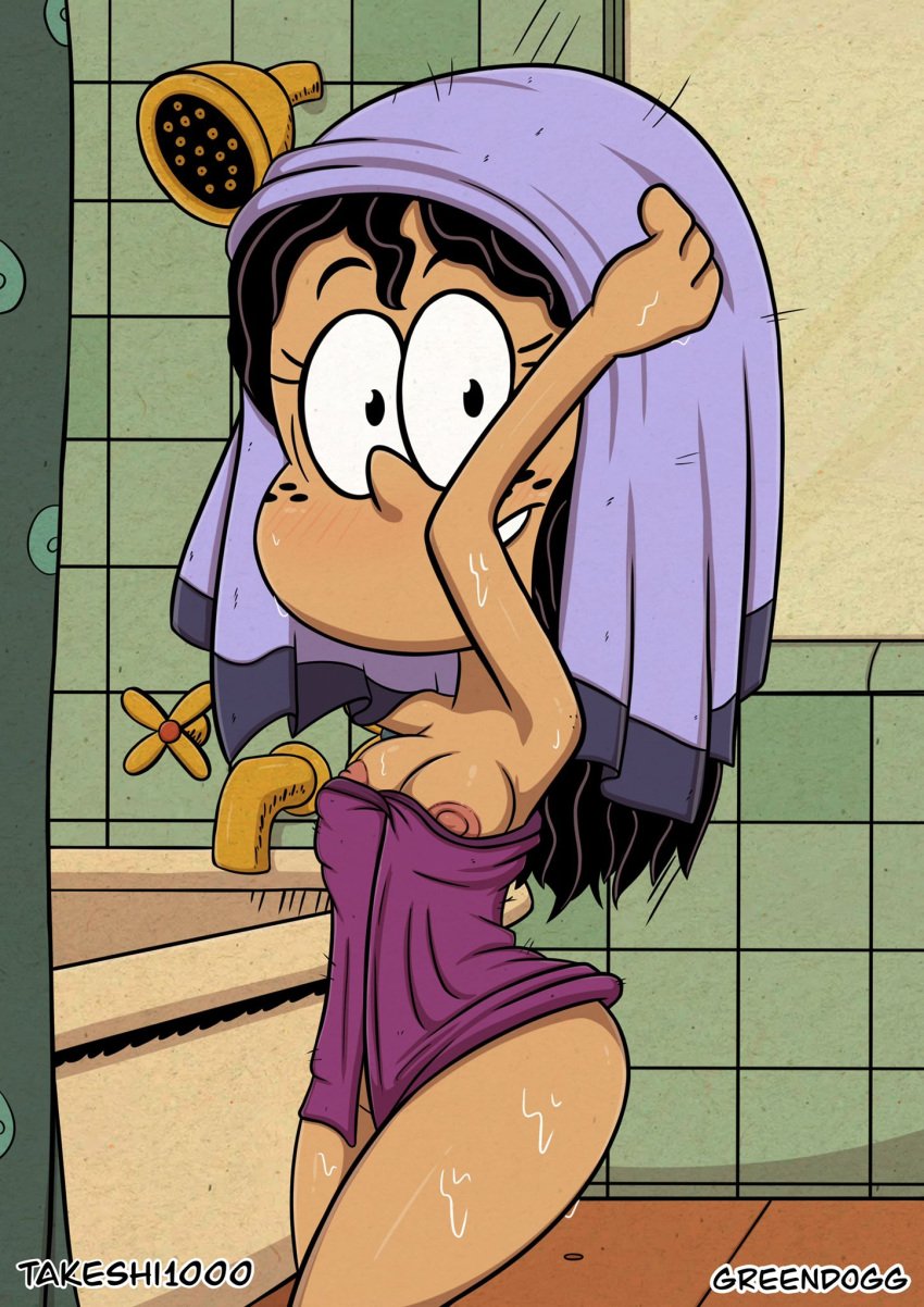 bathroom black_hair dark_skin female fluids greendogg latina nickelodeon nipple paramount_pictures ronnie_anne_santiago takeshi1000 the_casagrandes the_loud_house