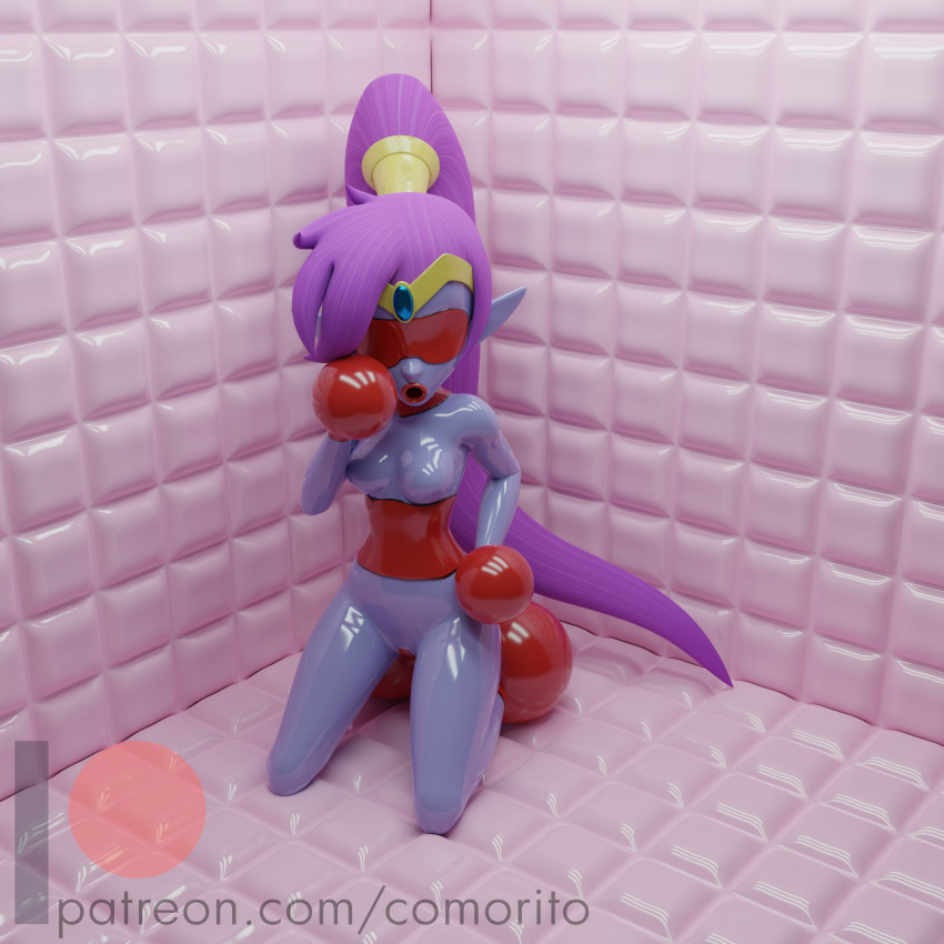 1girls blindfold bondage comorito corset dollification female female_only gagged hi_res isolation jpeg kneeling latex living_sex_doll mittens padded_room ring_gag rubber sensory_deprivation shantae shantae_(character) smooth_skin solo