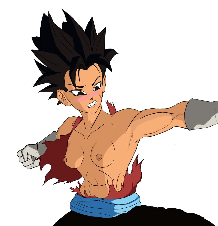 1girls abs black_eyes black_hair breasts dragon_ball female female_only female_saiyan muscular_female nipples ripped_clothing ripped_pants ripped_shirt solo straight_hair stupid_town xenoverse