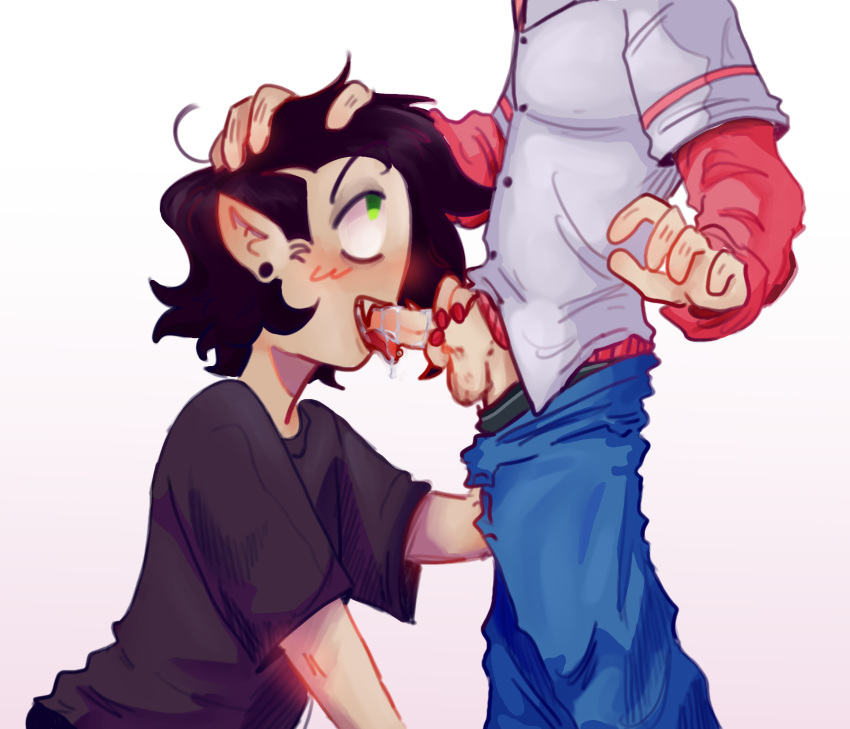 2boys artist_request blowjob candybats drool drooling gay hand_in_hair hand_on_head kevin_(spooky_month) spooky_month streber_(spooky_month) sucking sucking_penis tagme twink vampire