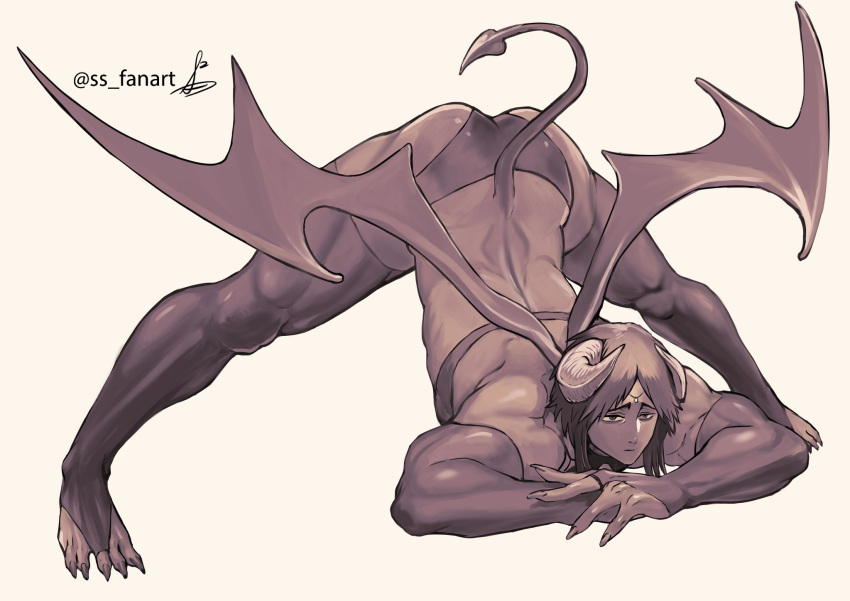 ass_up bridal_gauntlets circlet demon_boy demon_horns demon_tail demon_wings face_down_ass_up full_body gaolang_wongsawat horns incubus jack-o_pose kengan_(series) kengan_ashura male male_only monochrome muscular muscular_male sharp_claws sharp_fingernails skin_tight solo spread_legs ss_fanart tail thighhighs tight_clothing toe_claws toeless_legwear wings