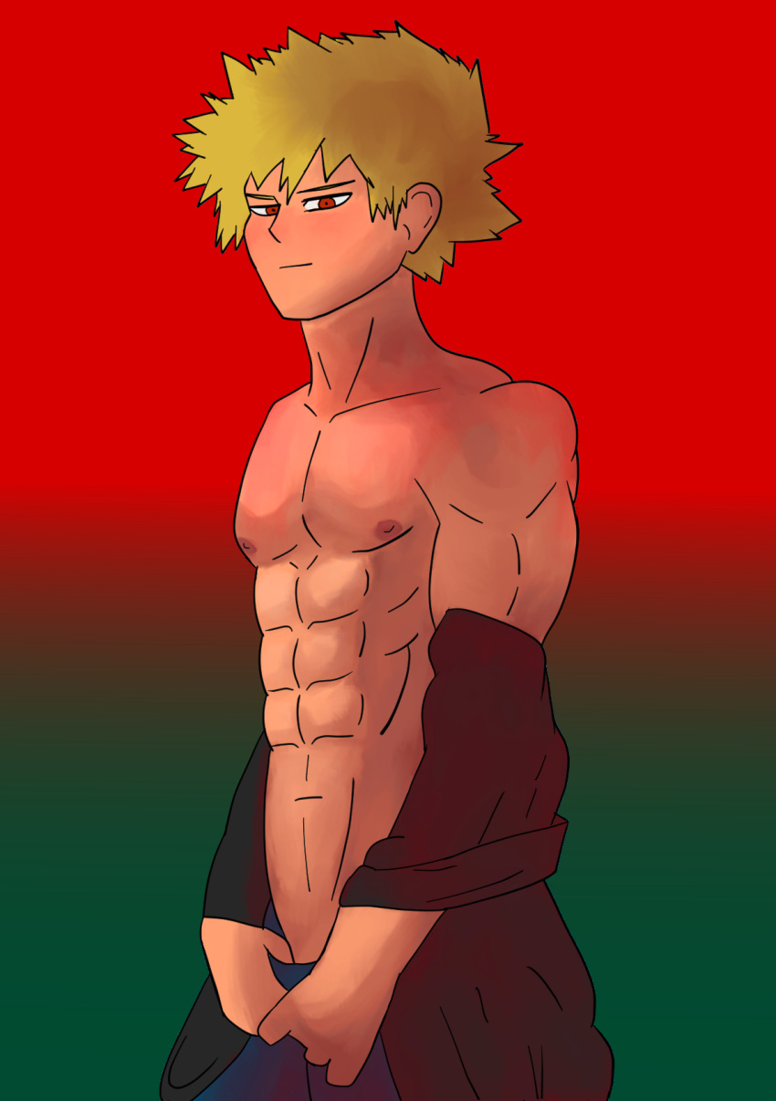 abs katsuki_bakugou looking_at_viewer muscles muscular muscular_male my_hero_academia pecs shirtless shirtless_(male) shirtless_male solo_male xvdjavx