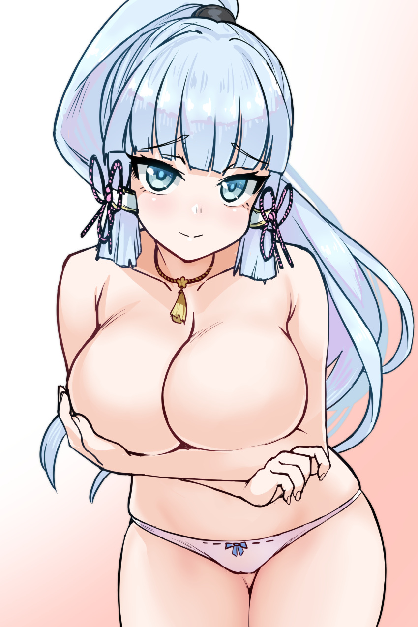 1girls big_breasts big_thighs blue_eyes blue_hair breasts busty female female_only genshin_impact huge_breasts ihcaris kamisato_ayaka large_breasts panties pink_panties ponytail solo solo_female thick_thighs thighs