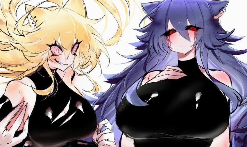 2girls animal_ears big_breasts black_clothing black_sclera blonde_hair blue_hair breast_size_difference breasts claws clothed clothing creepypasta crying_blood crying_with_eyes_open duo earrings female female_only fleetway_comics fleetway_super_sonic genderswap genderswap_(mtf) large_breasts long_hair looking_at_another looking_at_viewer red_eyes rule_63 smile sonic.exe sonic.exe_(character) sonic.exe_(series) sonic_(series) sonic_the_comic sonic_the_hedgehog sonic_the_hedgehog_(comics) sonic_the_hedgehog_(series) sonica.exe teeth usa37107692