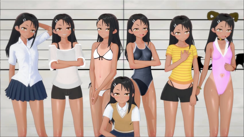 1girls 3d bikini black_hair blush breasts brown_eyes clothed clothing collar cross_(artist) demon_girl demon_horns demon_tail female female_focus female_only hayase_nagatoro hi_res highres long_hair looking_at_viewer navel please_don't_bully_me,_nagatoro pose revealing_clothes simple_background small_breasts solo standing swimsuit tan tan-skinned_female tan_body tan_skin tanline tanned tanned_female