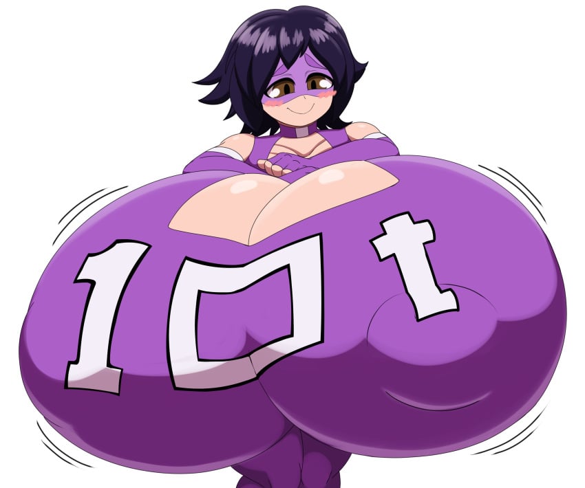 10t areola_bulge blush boku_no_hero_academia boob_window bouncing_breasts breasts_bigger_than_head breasts_bigger_than_torso brown_eyes brown_hair clothed erect_nipples_under_clothes female female_only hyper_breasts mechspazer my_hero_academia nipple_bulge nipples_visible_through_clothing no_bra