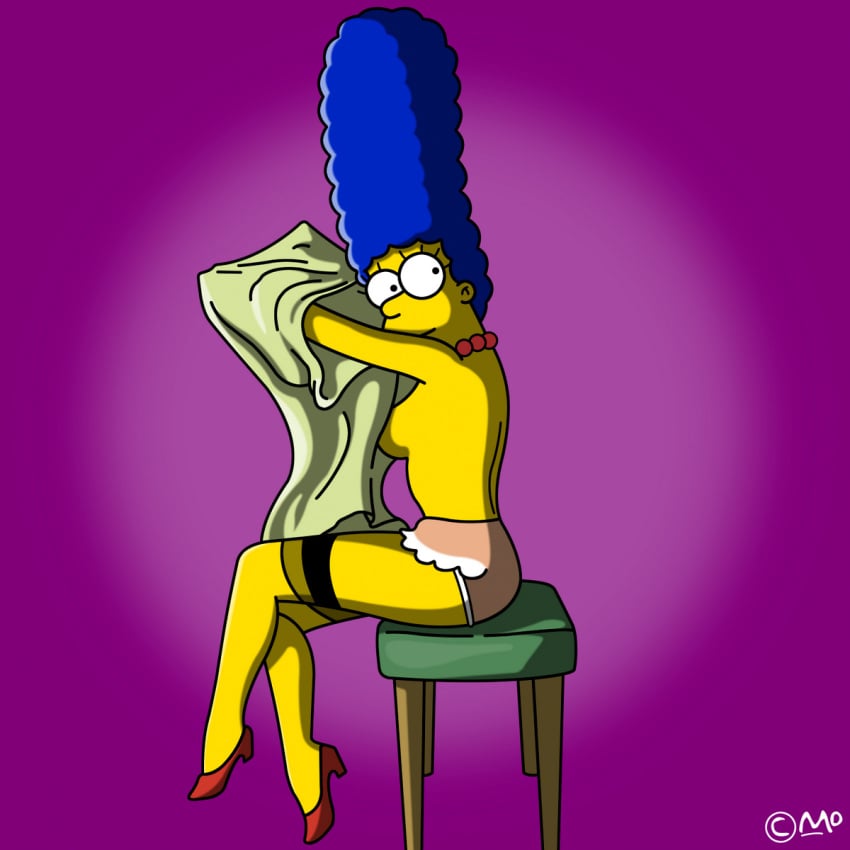 breasts clothes cmo color female female_only high_heels human looking_left marge_simpson side_view sitting solo tagme the_simpsons