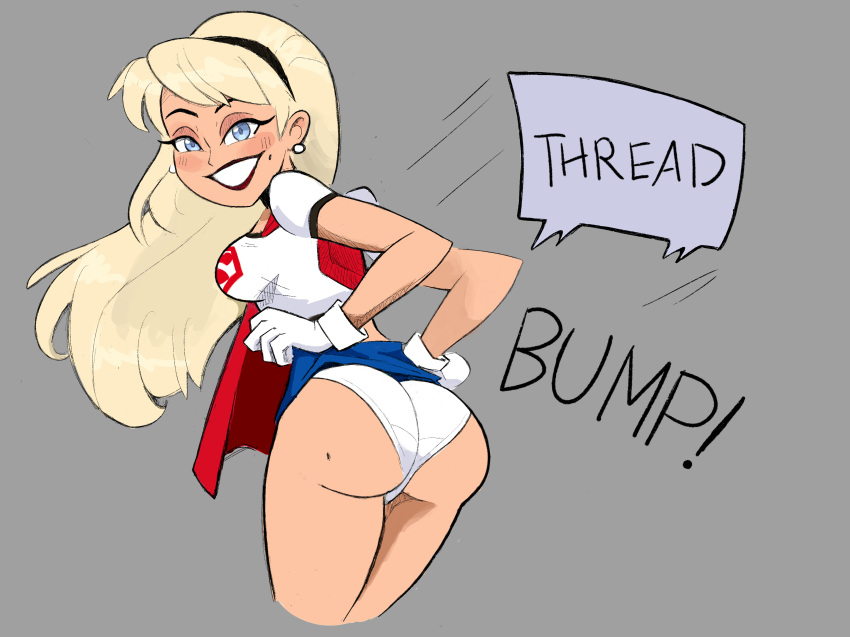 artist_request ass bump_thread bumping_thread dc dc_comics kara_zor-el lifting_skirt linda_danvers panties presenting presenting_hindquarters skirt skirt_lift supergirl superheroine superman_(series) thread_bump thread_bumping white_panties