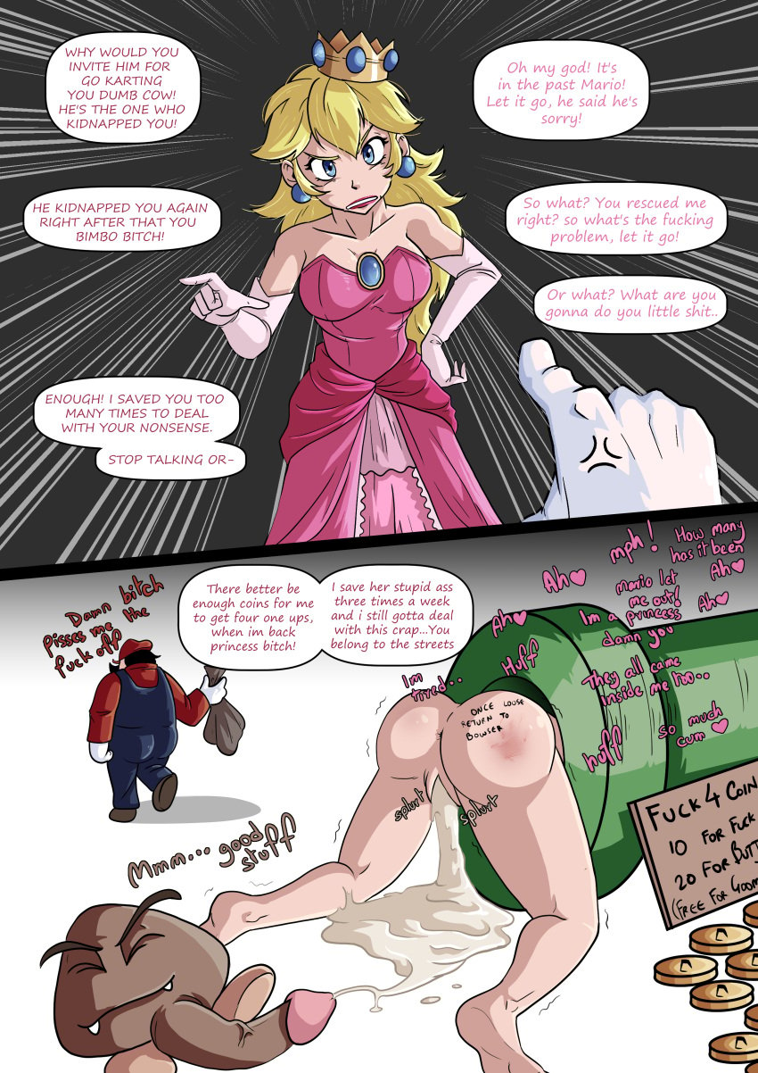 1girls 2boys 2koma after_rape after_sex after_vaginal arguing ass big_ass big_breasts blonde_hair body_writing bruise coins comic correction cum cum_in_pussy cum_inside cumdump dialogue english english_text excessive_cum faceless_male fat_man goomba instant_loss_2koma insult mario mario_(series) penis pimp pipes princess_peach prostitute prostitution questionable_consent rape royalty sex_slave slap_mark slave stuck stuck_in_object super_mario_bros. trembling wacum warp_pipe