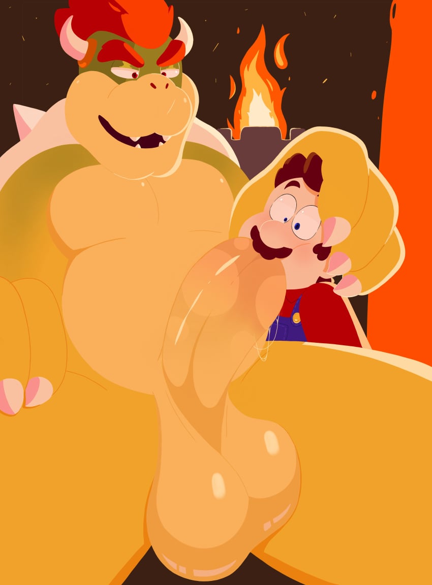 2boys bara big_balls big_male big_penis blue_eyes bowser brown_hair diference_size elpapitox45 gay koopa male/male male_only mario mario_(series) oral red_eyes red_hair size_difference smaller_male stanny_rico super_mario_bros. super_mario_bros._(2023_film) surprised_expression surrounded_by_penises yaoi