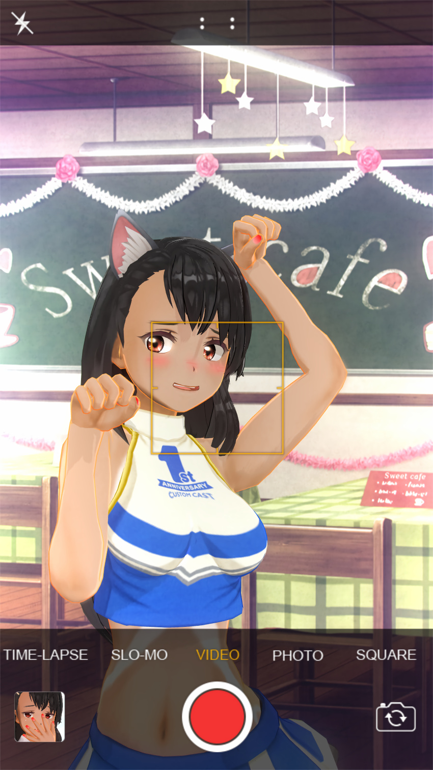 1girls 3d black_hair blush boo-chan breasts brown_eyes cat_ears cat_tail catgirl clothed clothing female female_focus female_only hayase_nagatoro hi_res highres long_hair looking_at_viewer navel please_don't_bully_me,_nagatoro pose revealing_clothes simple_background small_breasts smile solo tan tan-skinned_female tan_body tan_skin tanline tanned tanned_female