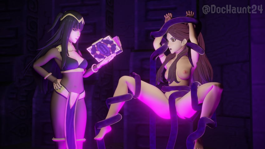 2girls 3d black_eyes black_hair black_nails bodystocking bondage book bound braid breasts brown_eyes completely_nude dochaunt dochaunt24 female female_only femdom femsub fire_emblem fire_emblem:_three_houses fire_emblem_awakening leg_grab long_hair magic magic_bondage medium_breasts multiple_girls nail_polish nintendo nude nude_female open_mouth pelvic_curtain petra_macneary ponytail post-timeskip purple_hair restrained shocked smile spread_legs summoning suspension tentacle tharja_(fire_emblem) very_long_hair yuri