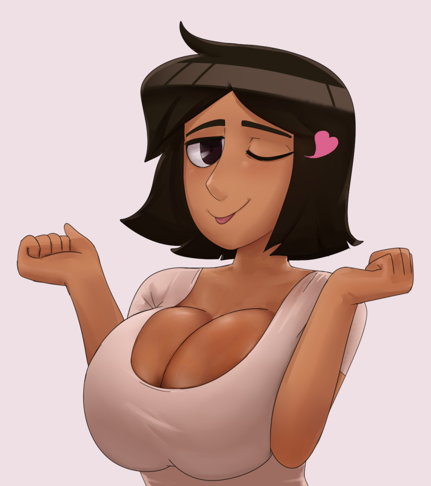 big_breasts black_hair dark-skinned_female disney disney_channel female female_only keramagath large_breasts leah_stein-torres milf one_eye_closed simple_background solo solo_female the_ghost_and_molly_mcgee tongue_out upper_body