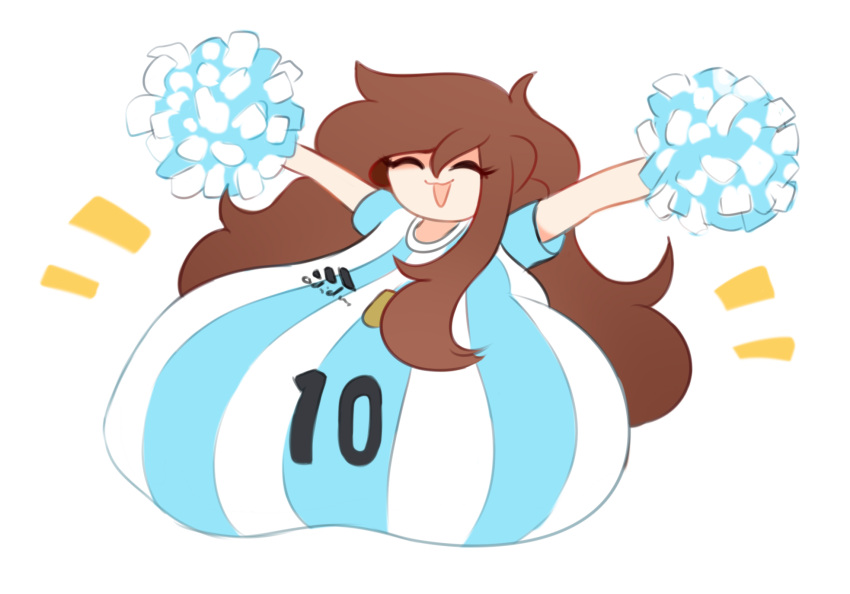 1girls argentina big_breasts brown_hair celebration clothed clothing football_uniform happy huge_breasts original_character pom_poms simple_background smile solo solo_female tofetanuki white_background