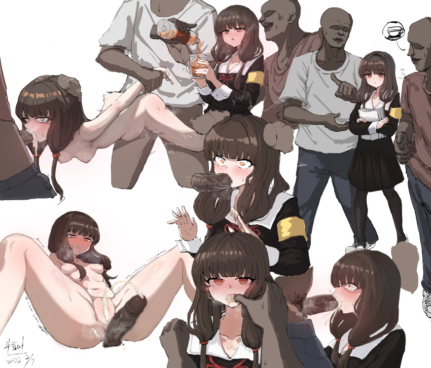 1girls 2boys absurdres alcohol armband bald bangs black_dress black_pantyhose breasts brown_hair clothed_female clothed_female_nude_male clothed_male_nude_female clothed_sex completely_nude cum cum_in_mouth cum_in_pussy cum_inside dark-skinned_male dark_skin dominant_male dress drunk facial fellatio female femsub flying_sweatdrops grey_background grey_shirt hair_ribbon highres human iino_miko interracial kaguya-sama_wa_kokurasetai_~tensai-tachi_no_renai_zunousen~ long_hair long_sleeves low_twintails male maledom multiple_boys multiple_views nipples nude oral pantyhose paper penis pussy red_ribbon ribbon sex shiny shiny_hair shiny_skin shirt simple_background small_breasts spitroast spread_legs standing_sex submissive_female twintails xia6230713