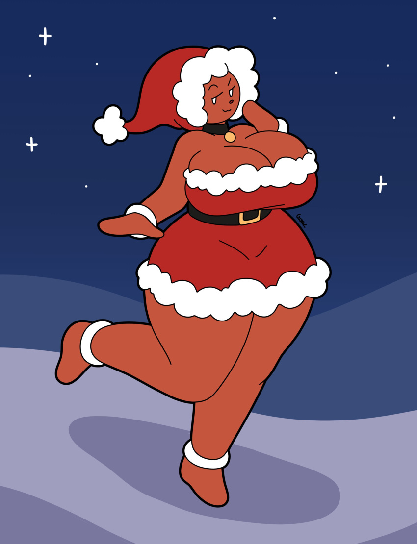 absurd_res belt big_breasts breasts cookie dorahden female ginger_(dorahden) gingerbread_cookie lenny_face red_suit santa_costume santa_hat small_nose tagme tall_female thick_thighs