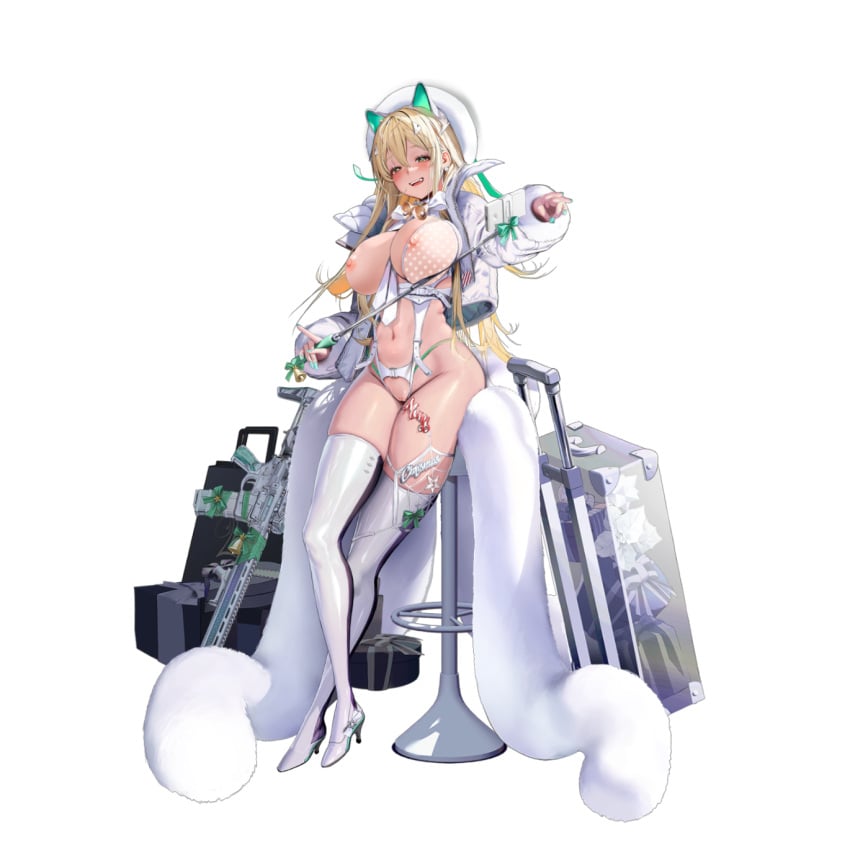 1girls alternate_costume bangs bell big_breasts blackcat0233 blonde_hair blush breasts breasts_out cellphone christmas edit fake_animal_ears female_only full_body fur-trimmed_sleeves fur_trim goddess_of_victory:_nikke green_eyes gun gyaru hair_between_eyes hair_ornament high_heels long_hair looking_at_viewer nail_polish navel nipples nude_filter open_jacket open_mouth png pussy rupee_(nikke) rupee_(winter_shopper)_(nikke) selfie_stick skindentation solo thick_thighs thighs transparent_background