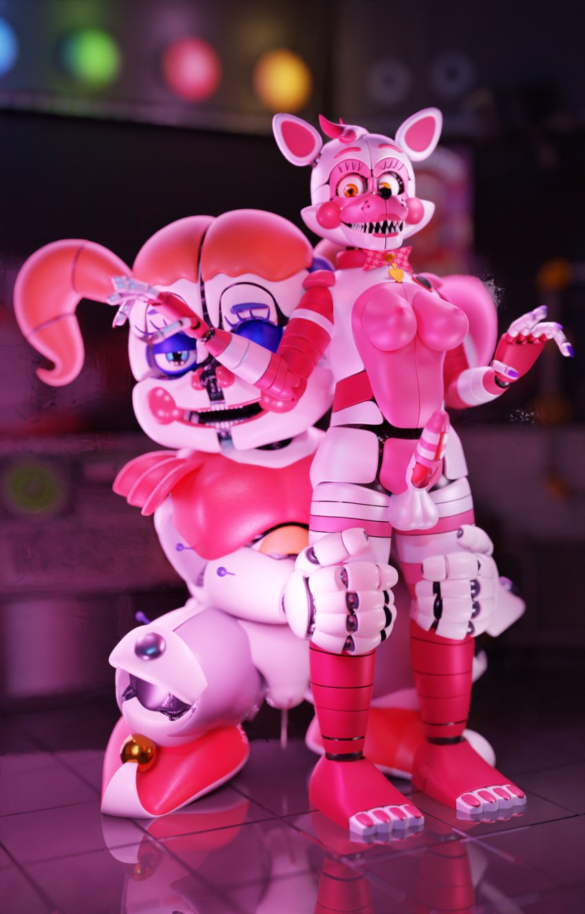 1futa 1girls 3d 3d_(artwork) anthro artist_request baby_(fnafsl) blender blender_(software) blue_eyes blurry_background breasts canon_appearance circus_baby circus_baby_(fnaf) circus_baby_(original) cum cum_drip cum_in_pussy dick female five_nights_at_freddy's five_nights_at_freddy's:_sister_location footwear full_color funtime_foxy_(fnaf) funtime_foxy_(fnafsl) futa_focus futanari hands_on_legs looking_at_viewer m0nk3y orange_hair penis pink_body pink_cheeks red_cheeks red_clothing red_lipstick source_request tail white_body yellow_eyes