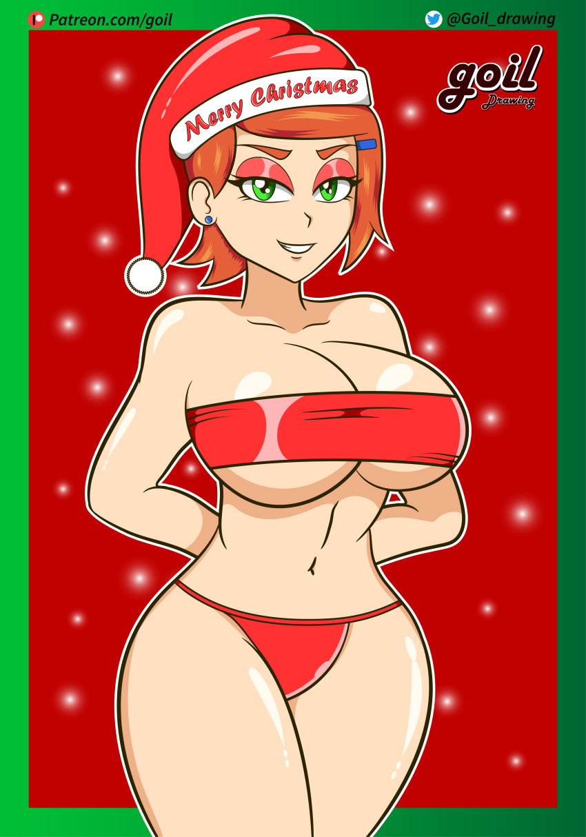 1girls ben_10 big_breasts breasts cartoon_network christmas female female_only goil_drawing green_eyes gwen_tennyson holidays merry_christmas orange_hair solo