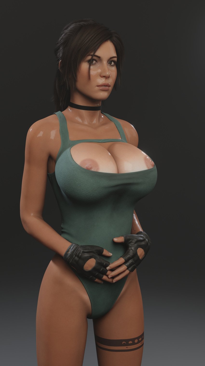 1female 1girls 3d areolae athletic athletic_female backless_gloves bare_legs big_breasts bimbo black_gloves breasts breasts_out breasts_out_of_clothes breasts_out_of_leotard brown_eyes brown_hair bursting_breasts busty choker cleavage cleavage_cutout cleavage_overflow cleavage_window collar dark_hair female female_focus female_only fingerless_gloves gloves human lara_croft lara_croft_(survivor) large_breasts leather_gloves leotard makeup nipple_slip nipples nipples_outside nipples_peek nose_piercing nose_ring one-piece_swimsuit overflowing_breasts peeking_nipple piercing pink_nipples ponytail short_gloves smuttymcdirt solo solo_female standing swimsuit tan tan_body tan_skin tattoo thigh_strap thigh_tattoo thong_leotard tomb_raider tomb_raider_(survivor) wardrobe_malfunction wide_hips