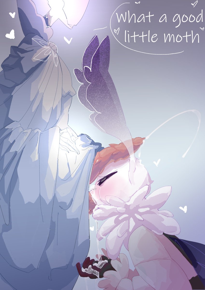 2_penises age_difference anthro arthropod blowjob cock_worship cum cum_in_hands cum_in_mouth dialogue diphallia diphallism hollow_knight insects king moth multi_penis oc original_character pale_king_(hollow_knight) penis praise rolling_eyes sicksinner_(artist) tagme