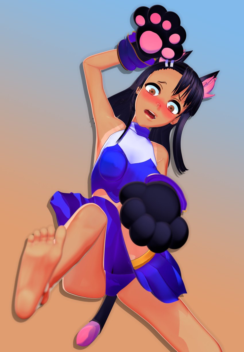 1girls 3d banchouforte black_hair blush breasts brown_eyes cat_ears cat_tail catgirl clothed clothing female female_focus female_only hayase_nagatoro hi_res highres long_hair looking_at_viewer please_don't_bully_me,_nagatoro pose revealing_clothes simple_background skirt small_breasts solo spread_legs tan tan-skinned_female tan_body tan_skin tanline tanned tanned_female upskirt