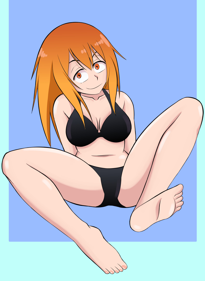 1girls big_breasts bikini breasts cleavage clothed clothing curvy feet female female_focus female_only gamo-chan hi_res highres long_hair looking_at_viewer orange_eyes orange_hair please_don't_bully_me,_nagatoro revealing_clothes rodrigoh simple_background sitting smile solo spread_legs wide_hips