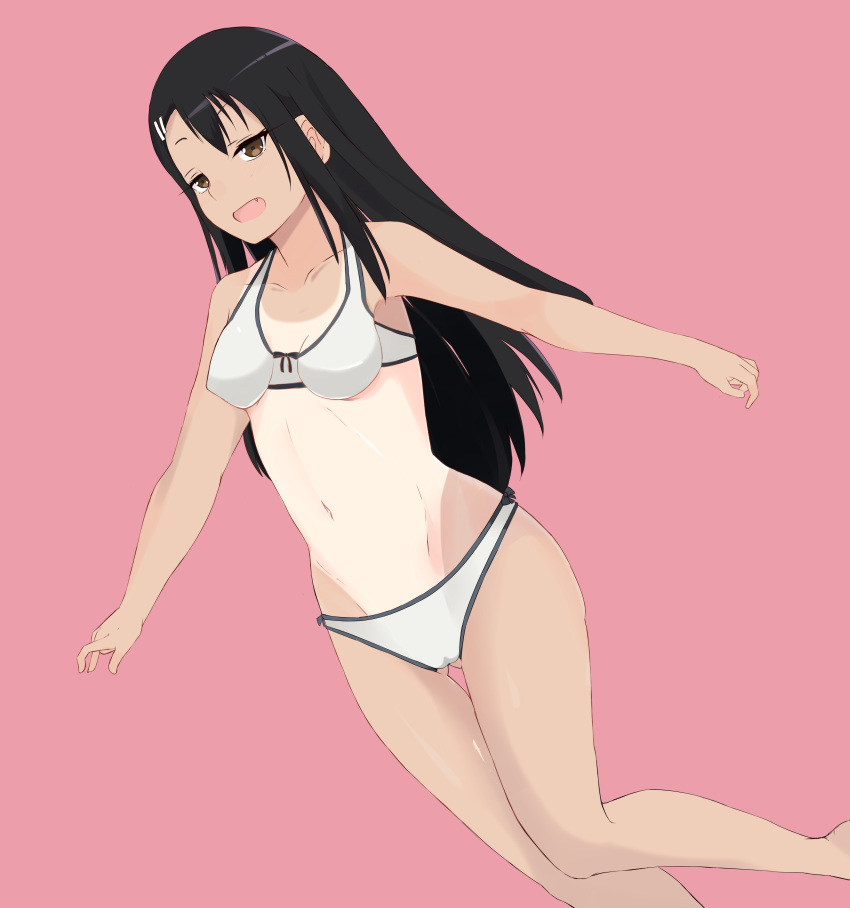 1girls bikini black_hair breasts brown_eyes cameltoe clothed clothing fangs female female_focus female_only hayase_nagatoro hi_res highres long_hair looking_at_viewer navel open_mouth please_don't_bully_me,_nagatoro pose revealing_clothes simple_background small_breasts smile solo sombra222 tan tan-skinned_female tan_body tan_skin tanline tanned tanned_female