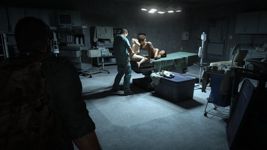 3d dark-skinned_female doctor doggy_style hospital_room jerry_anderson joel_miller mel_(the_last_of_us) nora_harris pussy_eating the_last_of_us the_last_of_us_2 threesome walk-in