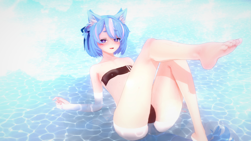 akira_fujimaru blue_hair dog_boy femboy gris_swimsuit indie_virtual_youtuber original swimsuit virtual_youtuber