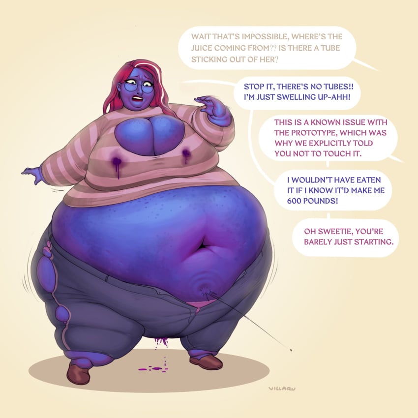 1girls belly_bulge belly_inflation blueberry blueberry_expansion blueberry_inflation body_expansion body_inflation breast_expansion breast_inflation female lactating lactation leaking villaru willy_wonka_and_the_chocolate_factory