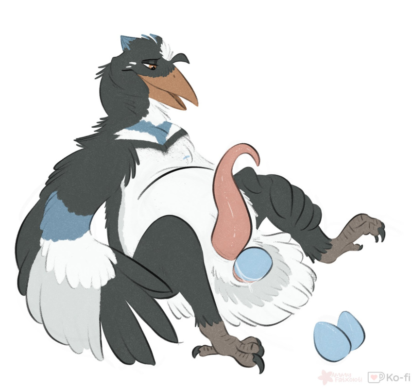 ammyfatxolotl animal_genitalia avian big_belly bird egg egg_laying furry genitals hi_res male penis tapering_penis