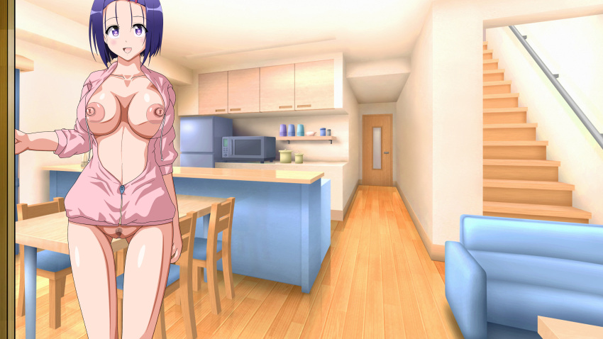 akane_(artist) akane_(cgbox) areola areolae big_breasts bikabika bimbo breasts cg_box heart-shaped_pupils huge_areola huge_areolae huge_breasts huge_nipples large_breasts looking_at_viewer nipples open_clothes pointless_clothes pointless_clothing purple_hair pussy tagme to_love-ru unzipped useless_clothes useless_clothing