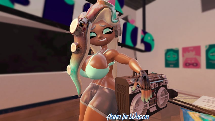 3d 3d_(artwork) anus_visible_through_clothes asrielthewagon big_ass big_breasts boob_window clothed female female_only marina_(splatoon) nintendo no_bra no_underwear pussy_visible_through_clothes sideboob splatoon sports_bra sportswear