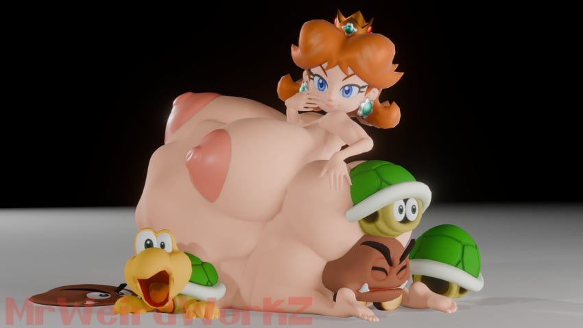 1girls 3d anal_vore ass_focus blue_eyes brown_hair crown earrings feral feral_prey goomba hand_on_ass human_pred hyper_ass hyper_breasts hyper_thighs koopa looking_at_viewer mario_(series) mrweirdworkz nintendo nude princess princess_daisy smug struggling_prey super_mario_bros._wonder vore