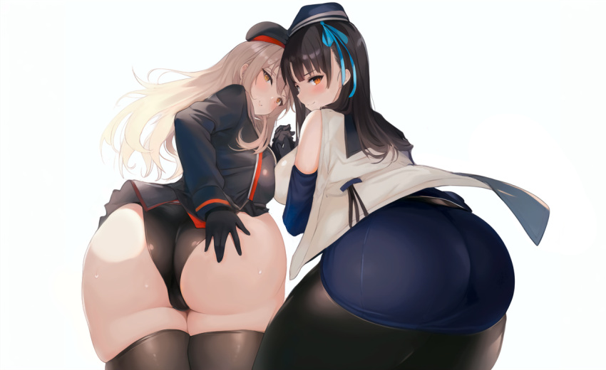 2girls ass ass_focus ass_grab big_ass dat_ass female goddess_of_victory:_nikke jamjam jamjamstyle long_hair marian_(nikke) rapi_(nikke) red_eyes skindentation thick_thighs thighhighs