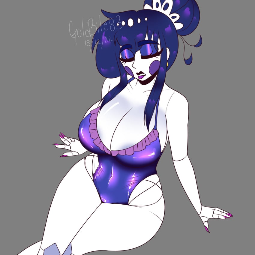 1girls ballerina ballora ballora_(fnafsl) big_breasts blue_hair closed_eyes female five_nights_at_freddy's five_nights_at_freddy's:_sister_location fnaf goldbite83 long_nails pink_nails sister_location solo solo_female swimsuit white_skin