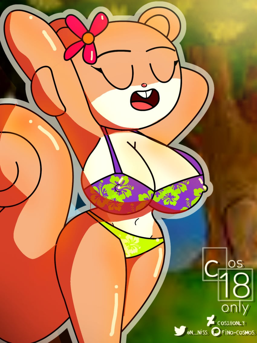 1girls belly big_breasts big_breasts bikini bra breasts brown_fur cos-18only female female_only fur furry green_panties sandy_cheeks spongebob_squarepants squirrel tall