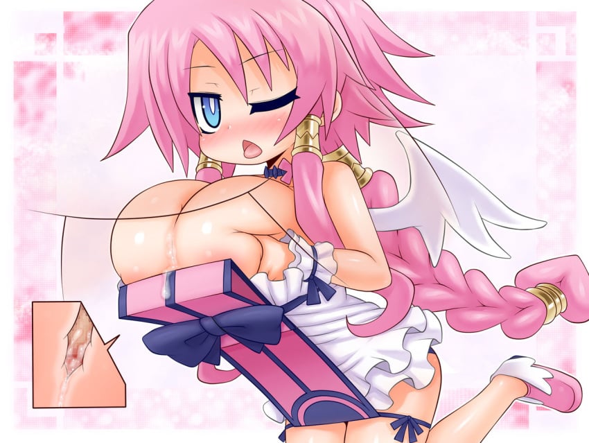 alexi_(tits!) angel angel_wings arekishi artina big_breasts bimbo blue_eyes braid breasts bursting_breasts censored cleavage clothed_female_nude_male clothed_sex cum cum_on_body cum_on_breasts disgaea disgaea_4 dress gigantic_breasts huge_breasts kakuretenai large_breasts long_hair nippon_ichi_software nude paizuri paizuri_under_clothes pink_hair reverse_paizuri short_stack shortstack tongue tongue_out very_long_hair wings