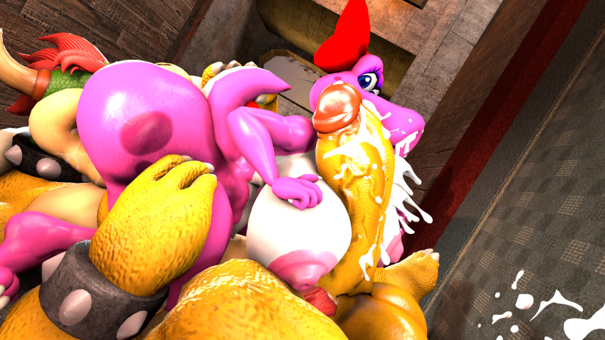 16:9 3d 3d_(artwork) 69_position accessory anthro areola ass balls big_balls big_breasts big_penis birdo birdo_(character) bodily_fluids bow_(feature) bow_accessory bow_ribbon bowser breasts castle claws cobaltapple cum cum_in_mouth cum_inside cunnilingus detailed_background digital_media_(artwork) duo ejaculation erection feet female genital_fluids genitals hair_accessory hair_ribbon hairbow heart hi_res huge_balls huge_cock humanoid humanoid_genitalia humanoid_penis indoors inside koopa looking_pleasured male mammal mario_(series) muscular nintendo nipples nude open_mouth oral orgasm orgasm_face part_of_a_set penile penis pink_body reptile ribbons scalie sex siphon_(anatomy) smile source_filmmaker spikes super_mario_bros. tail thick_thighs toe_claws tongue tongue_out vaginal_penetration widescreen