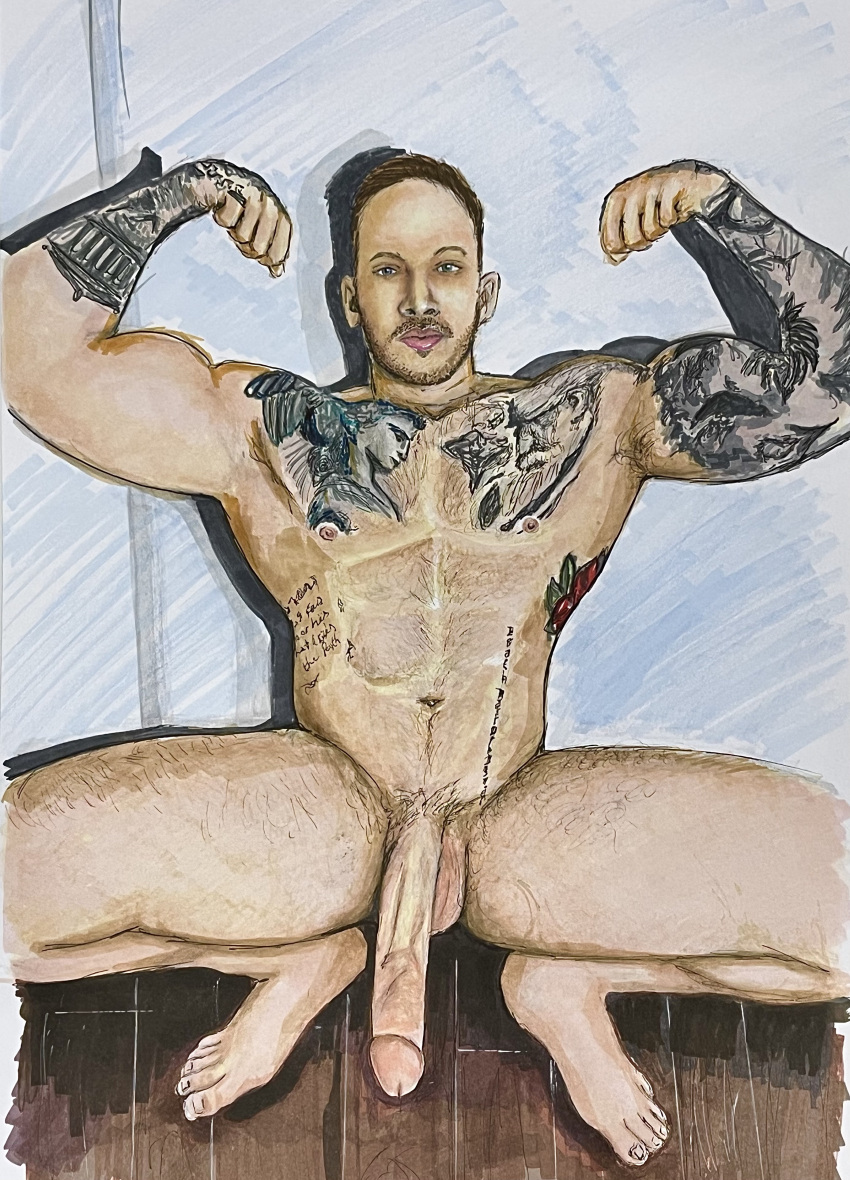 alejandro_belmont big_bulge big_penis cock cock_out dick gay_art hand_drawn huge_cock ink male male_only marker marker_(artwork) marker_(medium) muscles muscular muscular_male pen penis sketches_by_adab