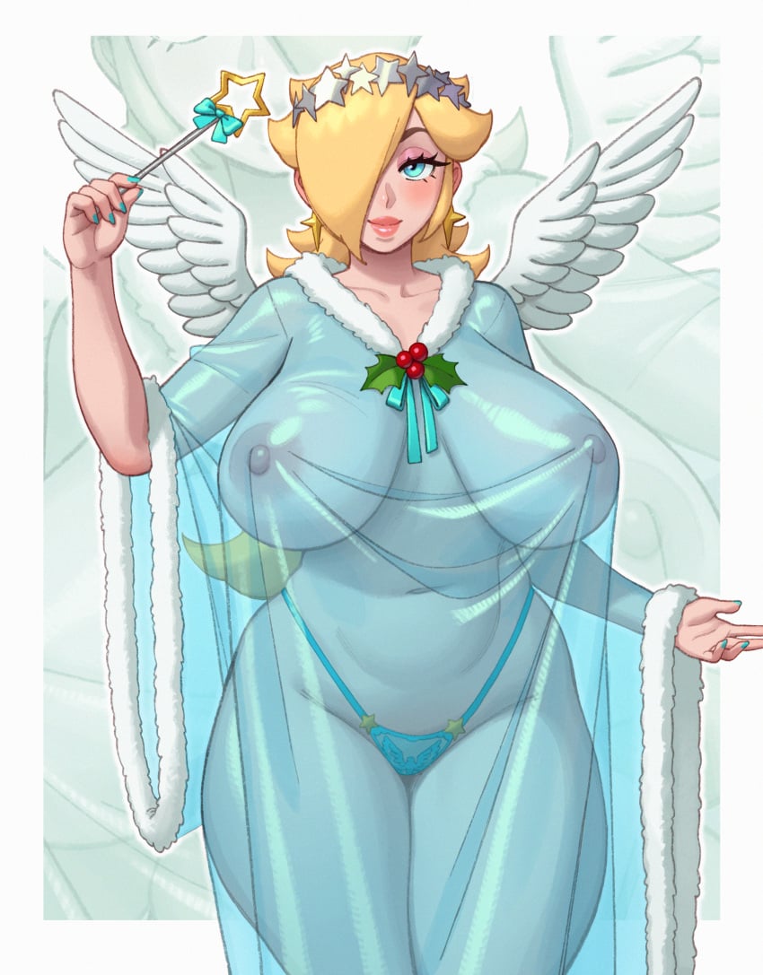 1girls alternate_breast_size big_areola big_ass big_breasts big_nipples bimbo blonde_hair blue_eyes breasts christmas clothed curvy erect_nipples female female_focus female_only hair_over_one_eye huge_breasts mario_(series) massive_breasts naughty_face nintendo nipples no_bra princess_rosalina rizdraws see-through see-through_clothing see-through_dress sideass simple_background slightly_chubby super_mario_galaxy thick_lips thong useless_clothing voluptuous wings