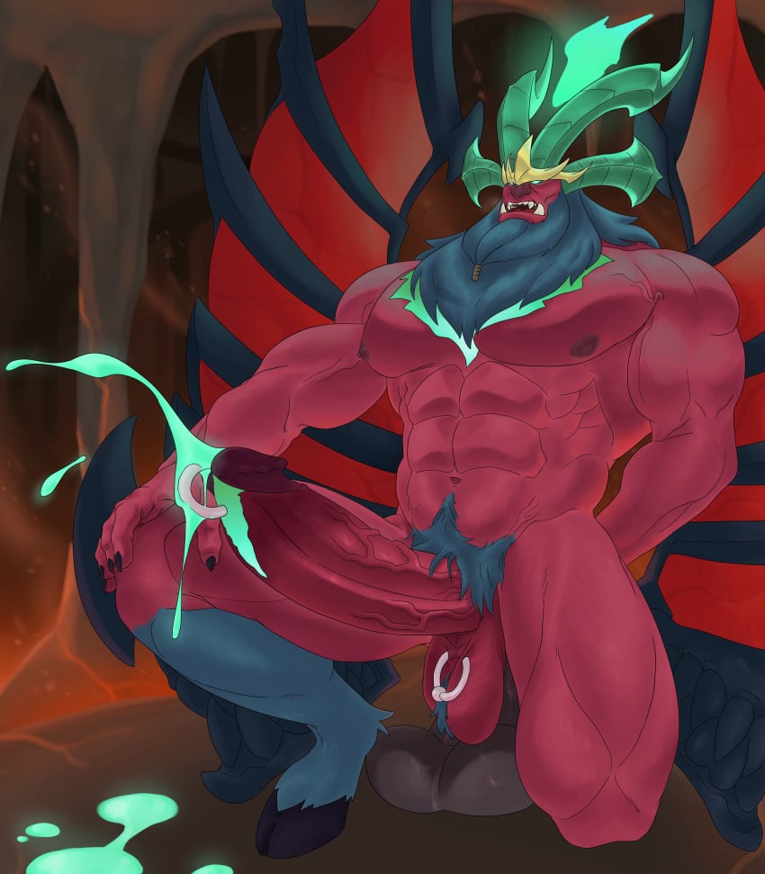 1boy abs ball_tuft balls ballsack bara beard big_balls big_penis body_fur boner cum demonic_series devince dildo dildo_in_ass dildo_sitting erection facial_hair foreskin fully_retracted_foreskin galio gatekeeper_galio grey_fur grey_hair hooves huge_balls huge_cock humanoid humanoid_penis inner_foreskin intact league_of_legends lorum_piercing male male_nipples male_only male_pubic_hair masculine mature_male muscles muscular_male nude_male on_one_knee orgasm pecs penis penis_piercing prince_albert_piercing red_body red_skin scrotum smooth_skinned_male solo spread_legs testicles uncut veiny_penis