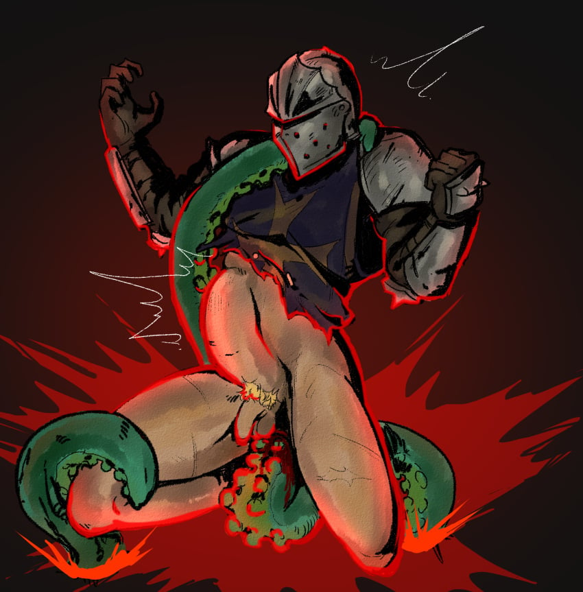 anal anal_bleeding armor belly_bulge blood crusader_(darkest_dungeon) darkest_dungeon gay knight male nonconsensual rote_haare tentacle thighs torn_clothes torn_clothing