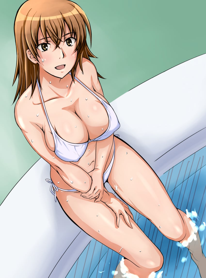 10s 1girls 2013 bare_legs bare_shoulders bikini blush breasts brown_eyes brown_hair collarbone female hi_res large_breasts looking_at_viewer matching_hair/eyes mature mature_female medium_hair midriff milf misaka_misuzu navel open_mouth partially_submerged pool senga81 sitting solo swimsuit thighs to_aru_kagaku_no_railgun to_aru_majutsu_no_index water wet white_bikini white_swimsuit