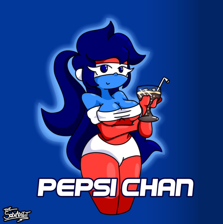 big_breasts big_hair blue_body blue_eyes blue_hair blue_skin boobs breasts female female_only gloves long_hair no_underwear pepsi pepsi-chan pepsi_addict pepsi_chan pepsiwoman ponytail pussy pussy_visible_through_clothes red_gloves red_shirt rule_63 shirt smile smiling thick thick_ass thick_hips thick_legs thick_thighs vagina vagina_visible_through_clothing